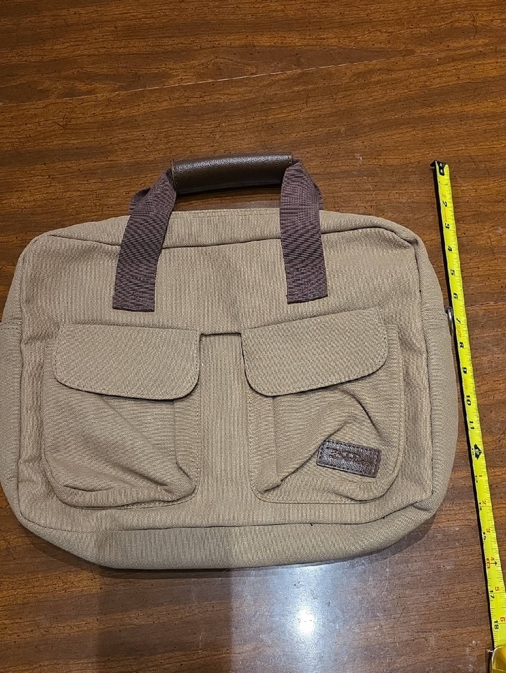 Bella Russo Canvas Laptop Bag in Tan with Dual Front Pockets